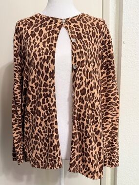 Quacker Factory Peach and Brown Leopard Knit Cardigan